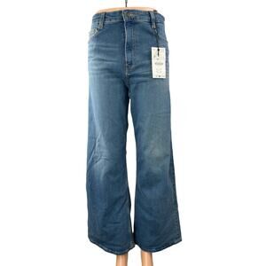 NEW Zara Blue High Rise Cropped Baggy Trouser Wide Leg Denim Jeans Pants Size 6